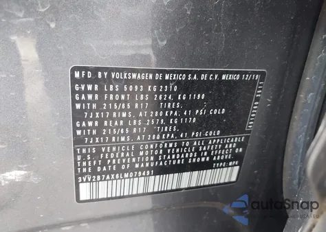 2020 Volkswagen Tiguan 2.0T Se/2.0T Se R-Line Black/2.0T Sel from USA, damaged, VIN 3VV2B7AX6LM079491